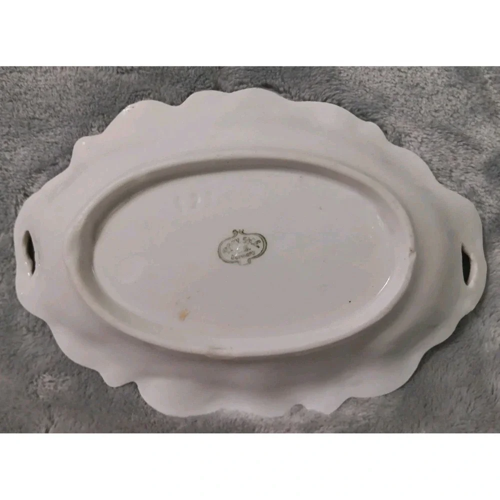 Vtg PROV SXE ES Trinket Dish Tray Gold Green Trim Wild Rose 7